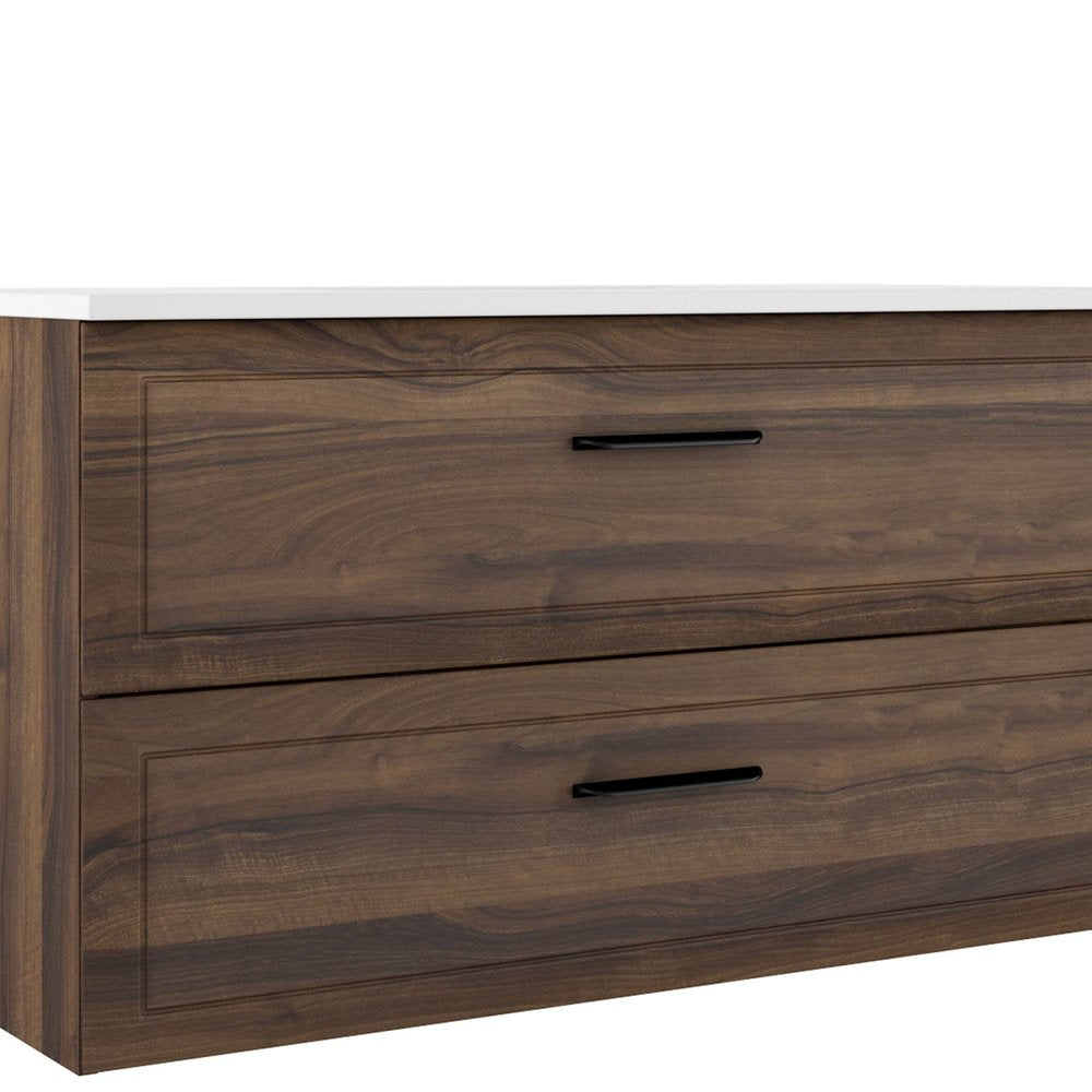 40" Dark Brown Wood Freestanding Bathroom Vanity With White Sink And Two Drawers