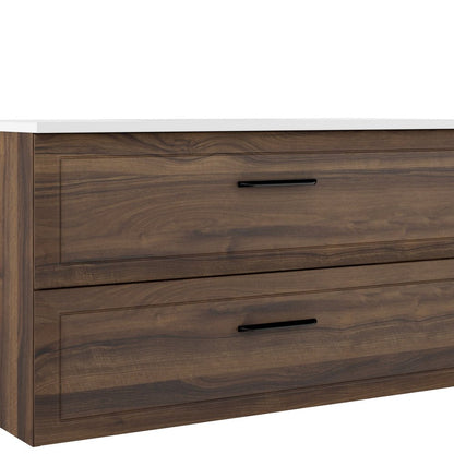 40" Dark Brown Wood Freestanding Bathroom Vanity With White Sink And Two Drawers