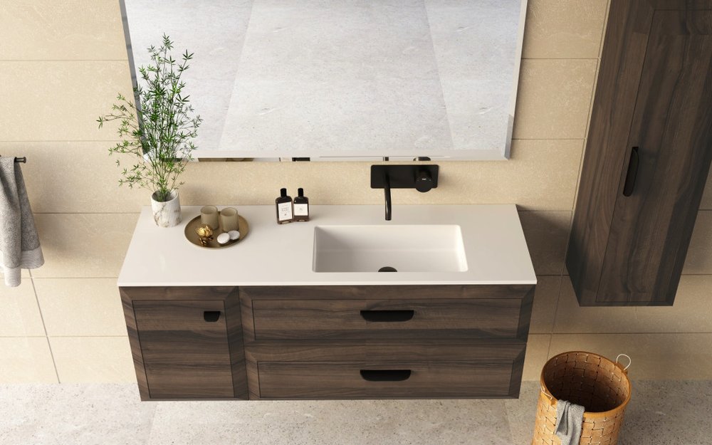 40" Dark Brown Wood Freestanding Bathroom Vanity With White Sink And Two Drawers