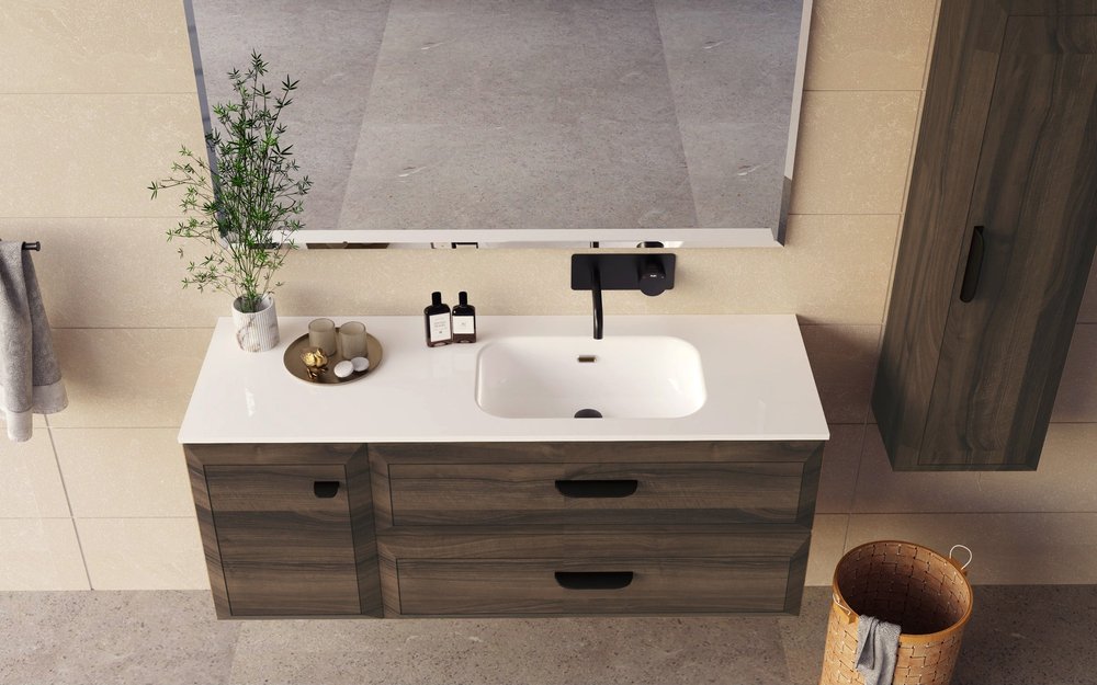 40" Dark Brown Wood Freestanding Bathroom Vanity With White Sink And Two Drawers