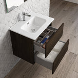 24" Dark Brown Wood Freestanding Bathroom Vanity With White Sink And Two Drawers