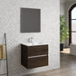 24" Dark Brown Wood Freestanding Bathroom Vanity With White Sink And Two Drawers