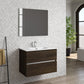 32" Dark Brown Wood Freestanding Bathroom Vanity With White Sink And Two Drawers