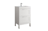 24" White Wood Freestanding Bathroom Vanity With White Sink And Two Drawers