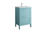 24" Blue Wood Freestanding Bathroom Vanity With White Sink And Two Drawers
