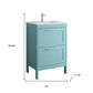24" Blue Wood Freestanding Bathroom Vanity With White Sink And Two Drawers