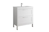 32" White Wood Freestanding Bathroom Vanity With White Sink And Two Drawers