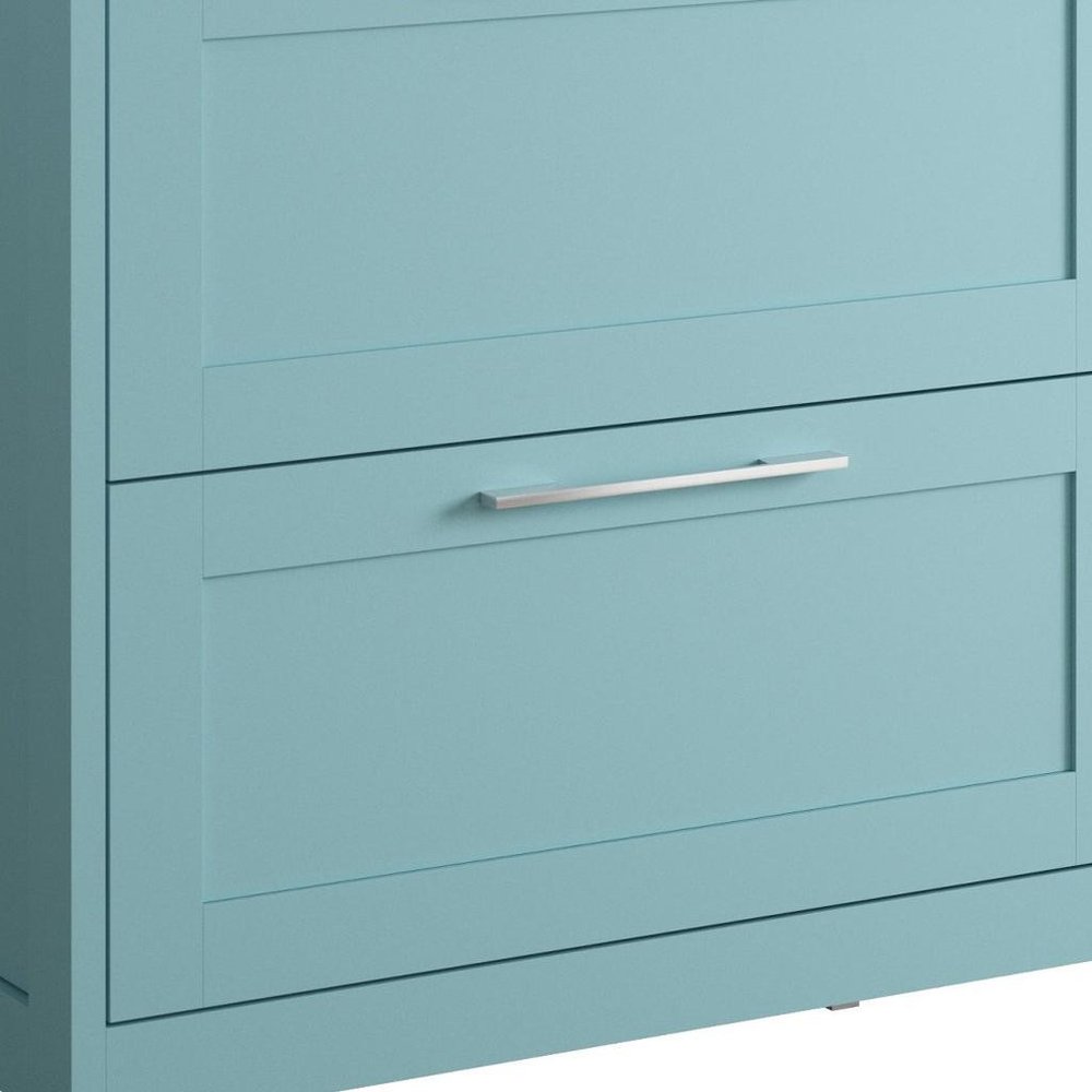 32" Blue Wood Freestanding Bathroom Vanity With White Sink And Two Drawers