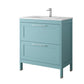 32" Blue Wood Freestanding Bathroom Vanity With White Sink And Two Drawers