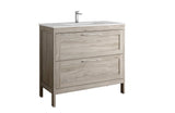 40" Natural Wood Freestanding Bathroom Vanity With White Sink And Two Drawers