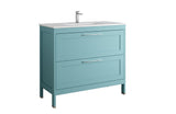 40" Blue Wood Freestanding Bathroom Vanity With White Sink And Two Drawers