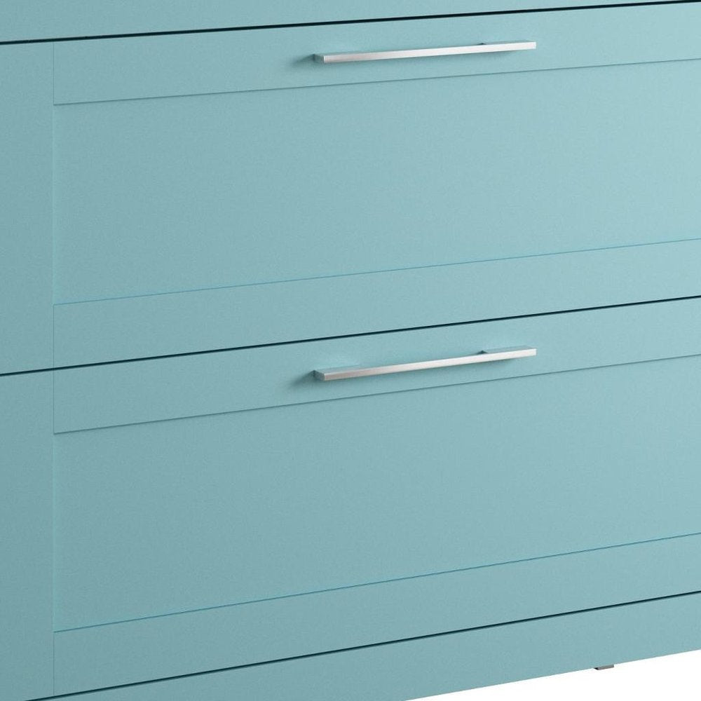 40" Blue Wood Freestanding Bathroom Vanity With White Sink And Two Drawers