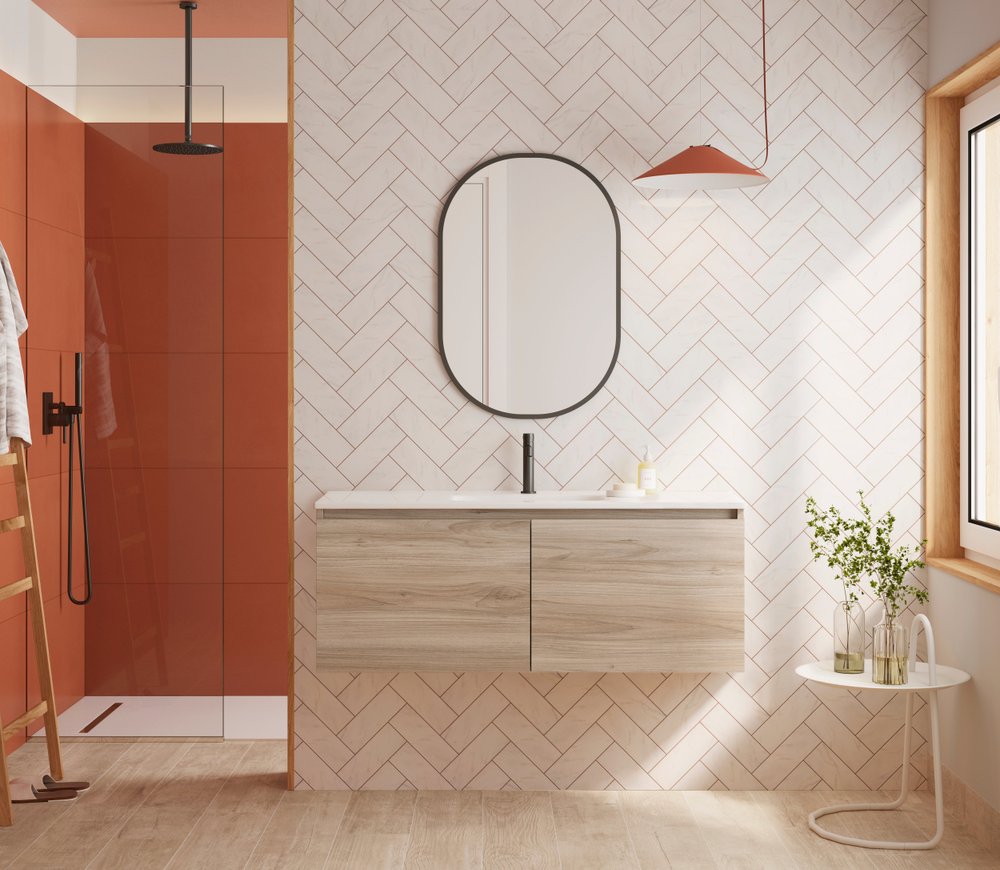 48" Natural Wood Freestanding Bathroom Vanity With White Sink And Two Drawers