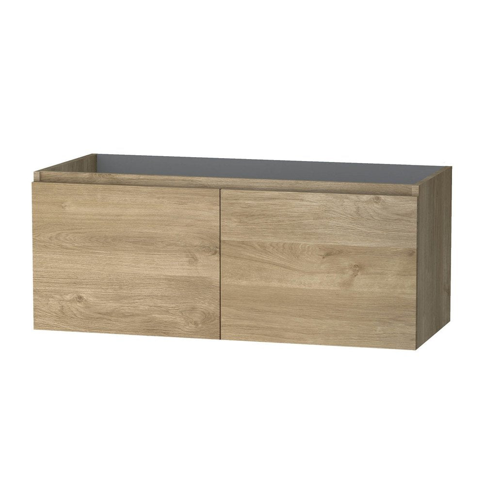 48" Oak Wood Freestanding Bathroom Vanity With White Sink And Two Drawers