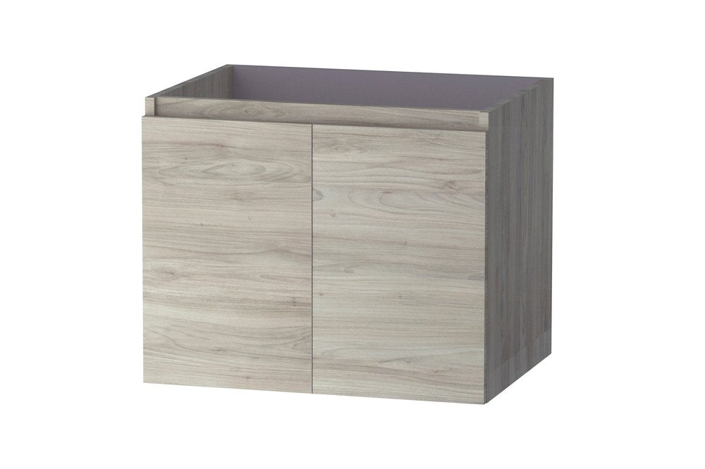 24" Natural Wood Freestanding Bathroom Vanity With White Sink And Two Drawers
