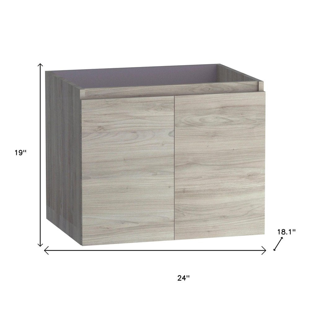 24" Natural Wood Freestanding Bathroom Vanity With White Sink And Two Drawers