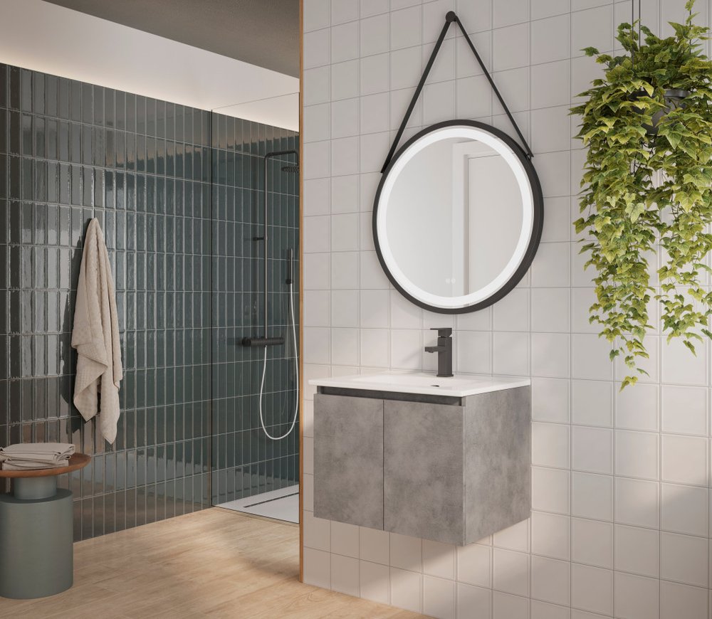 24" Gray Wood Freestanding Bathroom Vanity With White Sink And Two Drawers