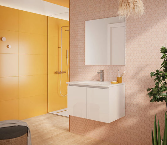 28" White Wood Freestanding Bathroom Vanity With White Sink And Two Drawers