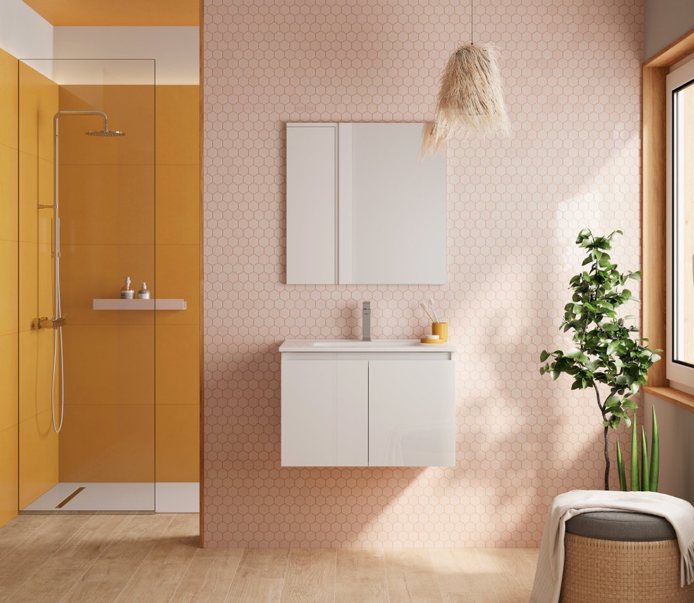 28" White Wood Freestanding Bathroom Vanity With White Sink And Two Drawers