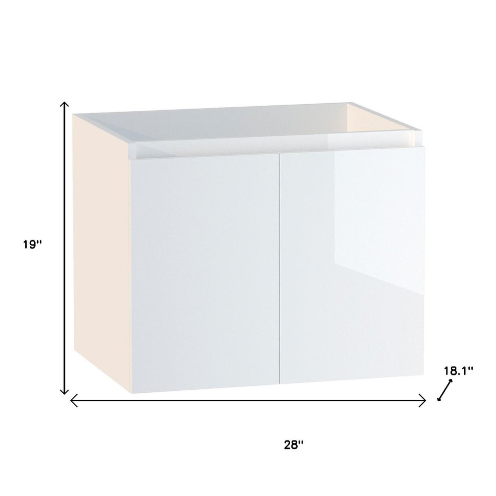 28" White Wood Freestanding Bathroom Vanity With White Sink And Two Drawers