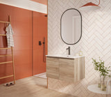 28" Natural Wood Freestanding Bathroom Vanity With White Sink And Two Drawers