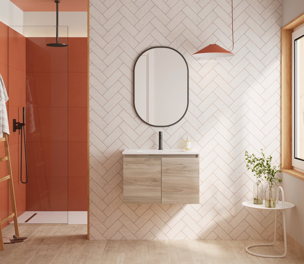 28" Natural Wood Freestanding Bathroom Vanity With White Sink And Two Drawers