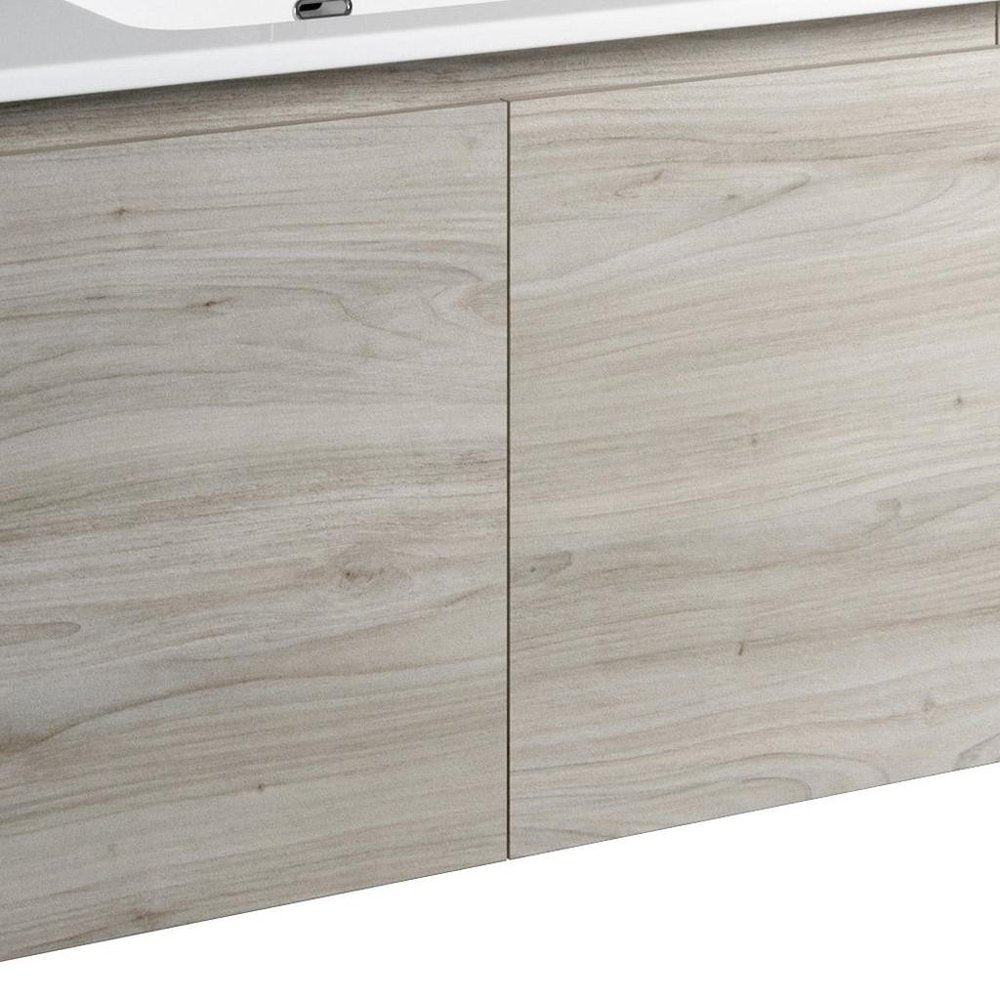 28" Natural Wood Freestanding Bathroom Vanity With White Sink And Two Drawers