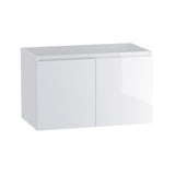 32" White Wood Freestanding Bathroom Vanity With White Sink And Two Drawers