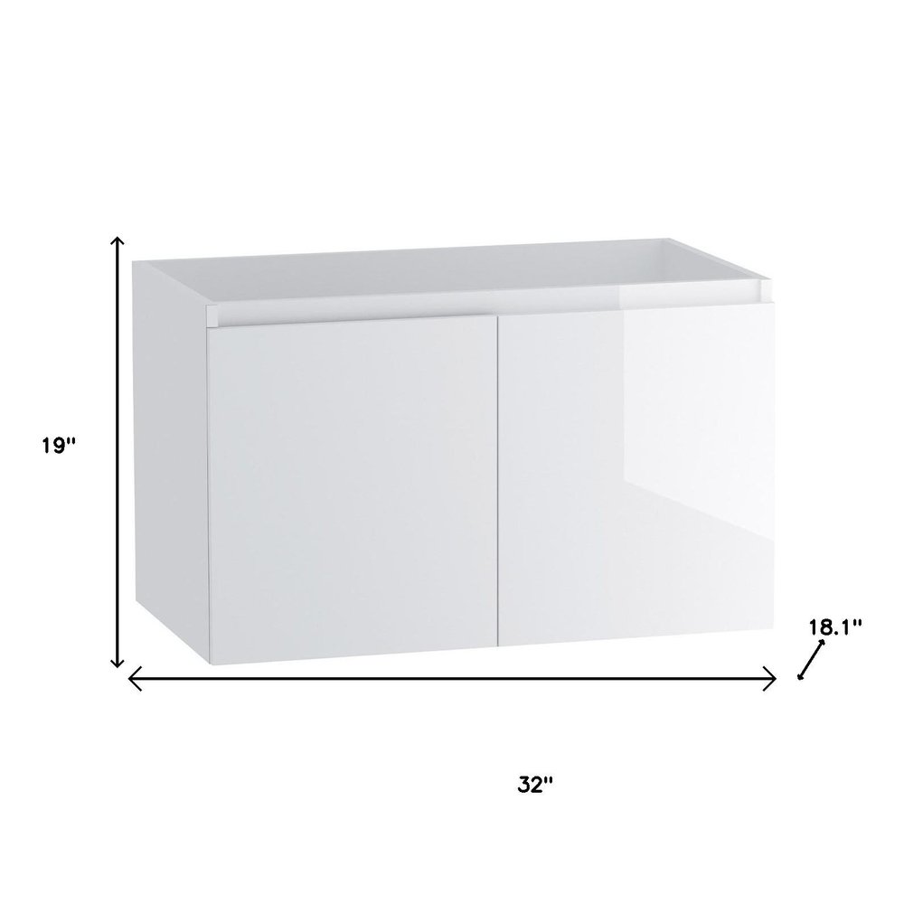 32" White Wood Freestanding Bathroom Vanity With White Sink And Two Drawers