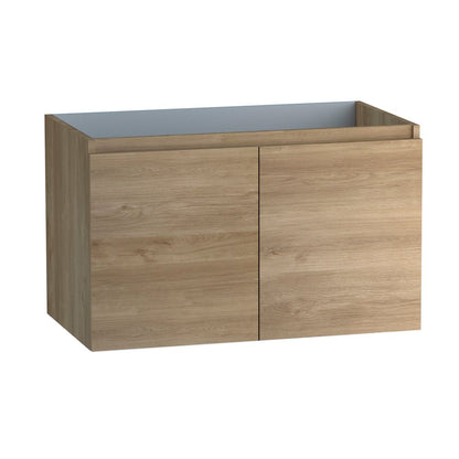 32" Oak Wood Freestanding Bathroom Vanity With White Sink And Two Drawers