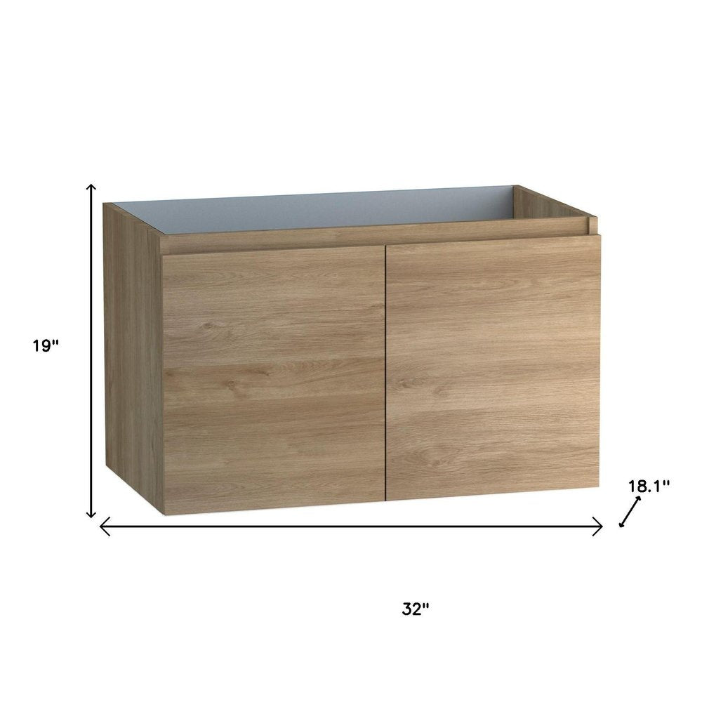 32" Oak Wood Freestanding Bathroom Vanity With White Sink And Two Drawers