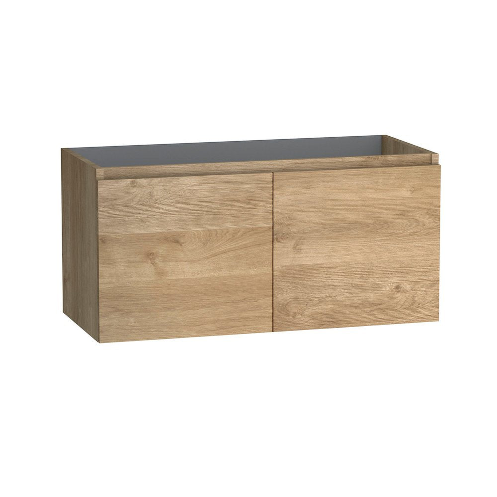 36" Oak Wood Freestanding Bathroom Vanity With White Sink And Two Drawers