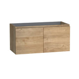 36" Oak Wood Freestanding Bathroom Vanity With White Sink And Two Drawers