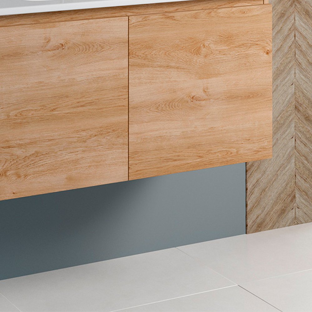 36" Oak Wood Freestanding Bathroom Vanity With White Sink And Two Drawers