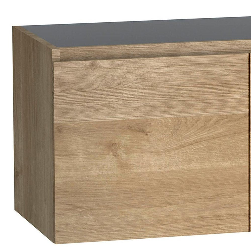 36" Oak Wood Freestanding Bathroom Vanity With White Sink And Two Drawers