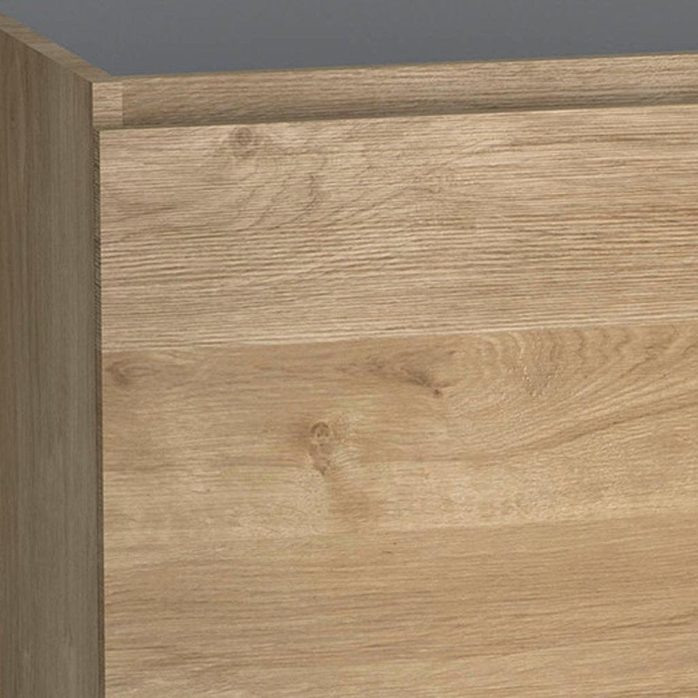 36" Oak Wood Freestanding Bathroom Vanity With White Sink And Two Drawers