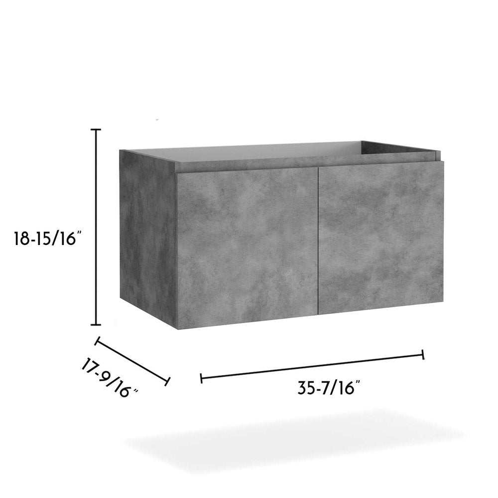 36" Gray Wood Freestanding Bathroom Vanity With White Sink And Two Drawers