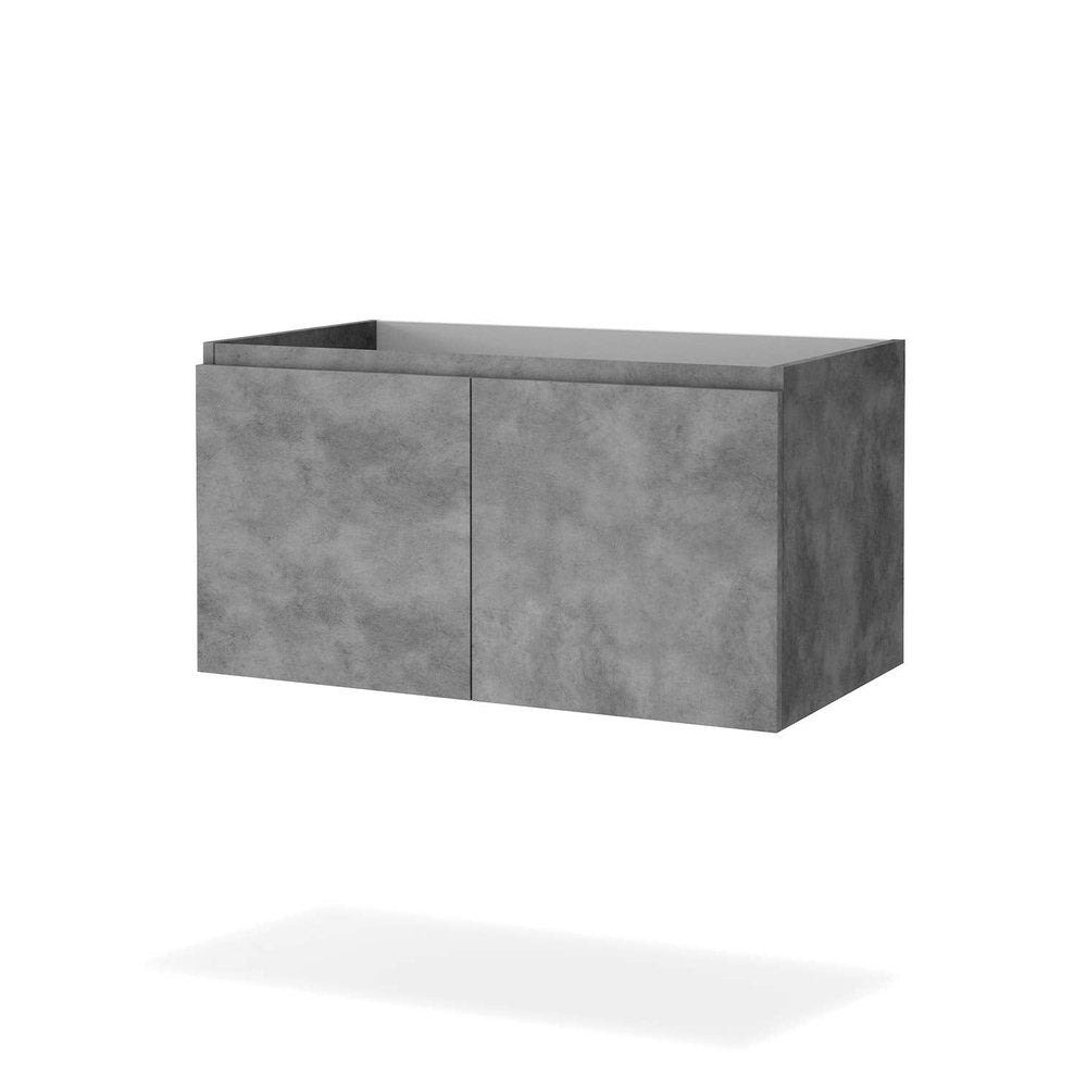 36" Gray Wood Freestanding Bathroom Vanity With White Sink And Two Drawers