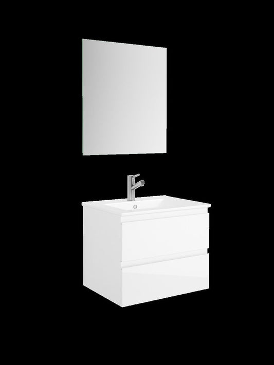 24" White Wood Freestanding Bathroom Vanity With White Sink And Two Drawers