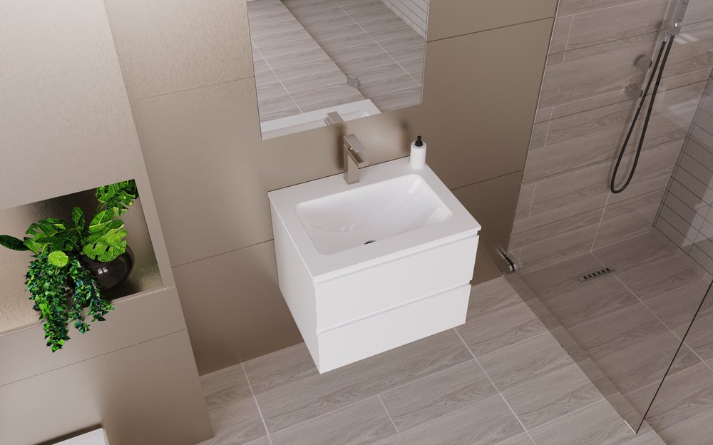 24" White Wood Freestanding Bathroom Vanity With White Sink And Two Drawers