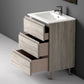 24" Natural Wood Freestanding Bathroom Vanity With White Sink And Two Drawers