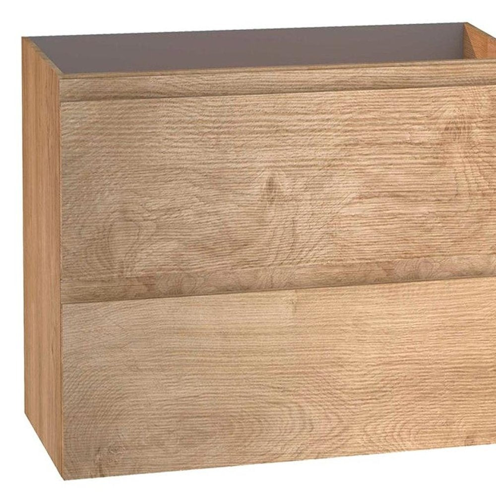 24" Oak Wood Freestanding Bathroom Vanity With White Sink And Two Drawers