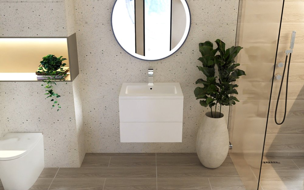 24" White Wood Freestanding Bathroom Vanity With White Sink And Two Drawers