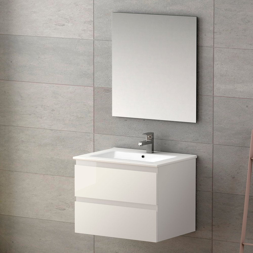 28" White Wood Freestanding Bathroom Vanity With White Sink And Two Drawers