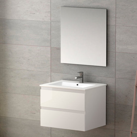 28" White Wood Freestanding Bathroom Vanity With White Sink And Two Drawers