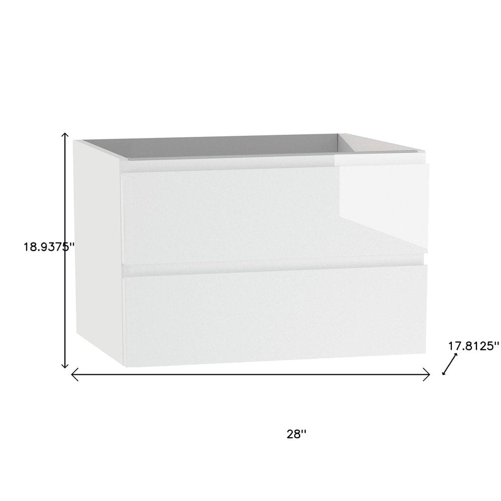 28" White Wood Freestanding Bathroom Vanity With White Sink And Two Drawers