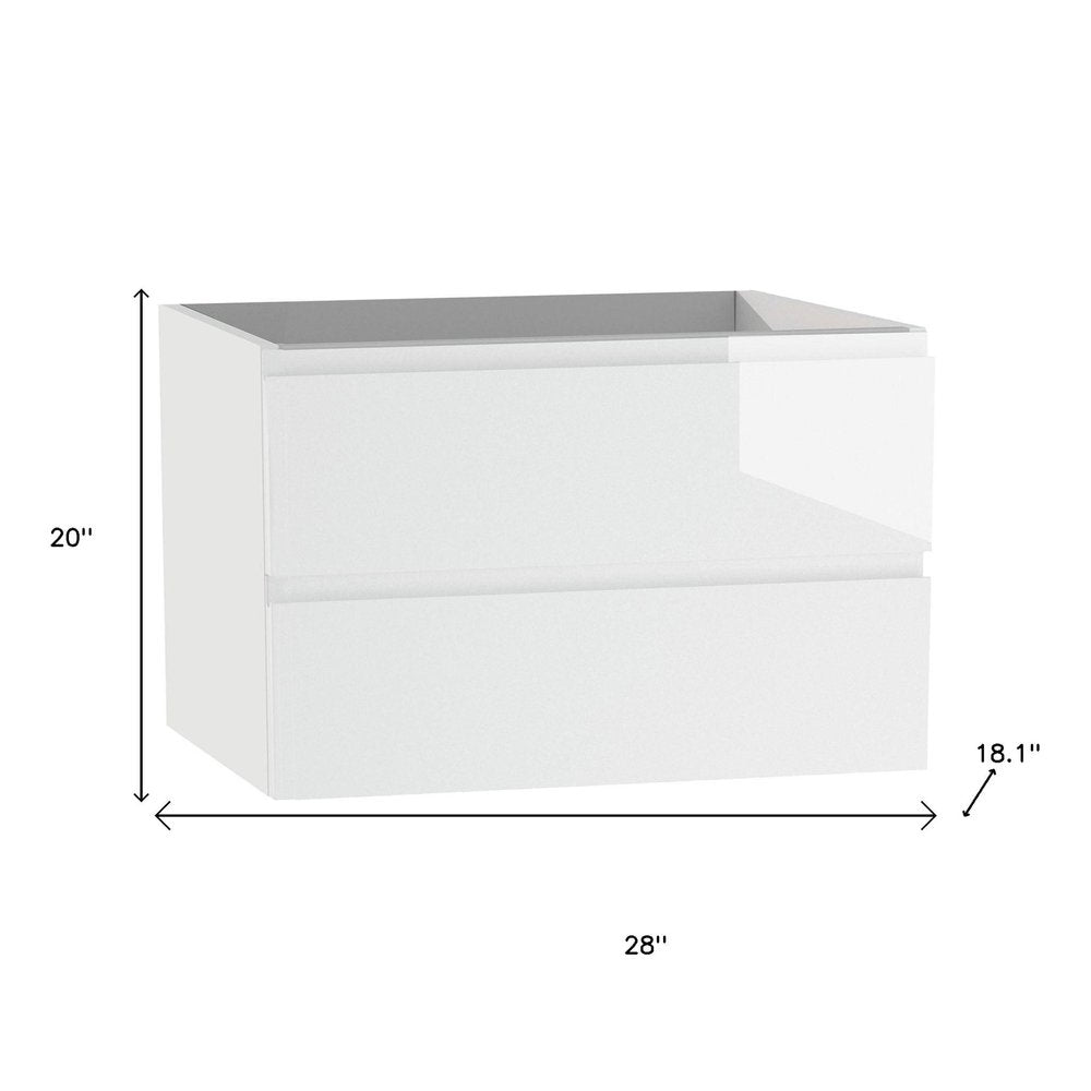 28" White Wood Freestanding Bathroom Vanity With White Sink And Two Drawers