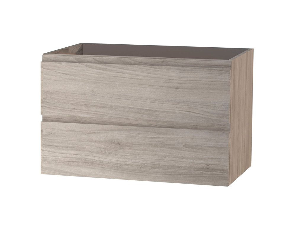 28" Natural Wood Freestanding Bathroom Vanity With White Sink And Two Drawers