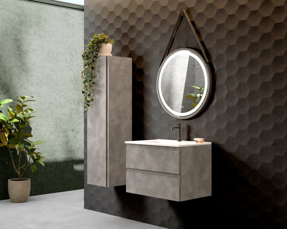 28" Gray Wood Freestanding Bathroom Vanity With White Sink And Two Drawers