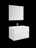 32" White Wood Freestanding Bathroom Vanity With White Sink And Two Drawers